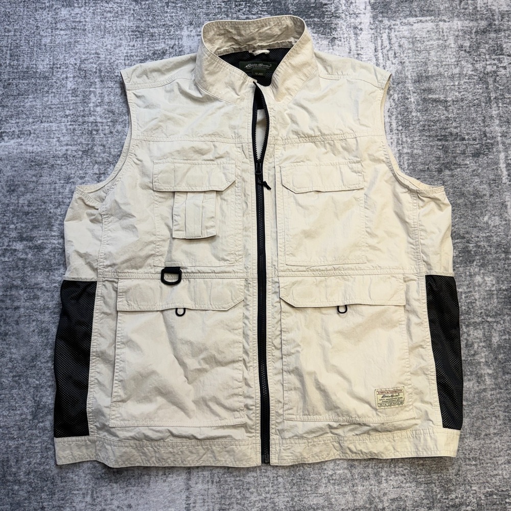 Eddie Bauer Vest Mens 2XL Beige Utility‎ Tactical Pockets Fishing Hiking Outdoor